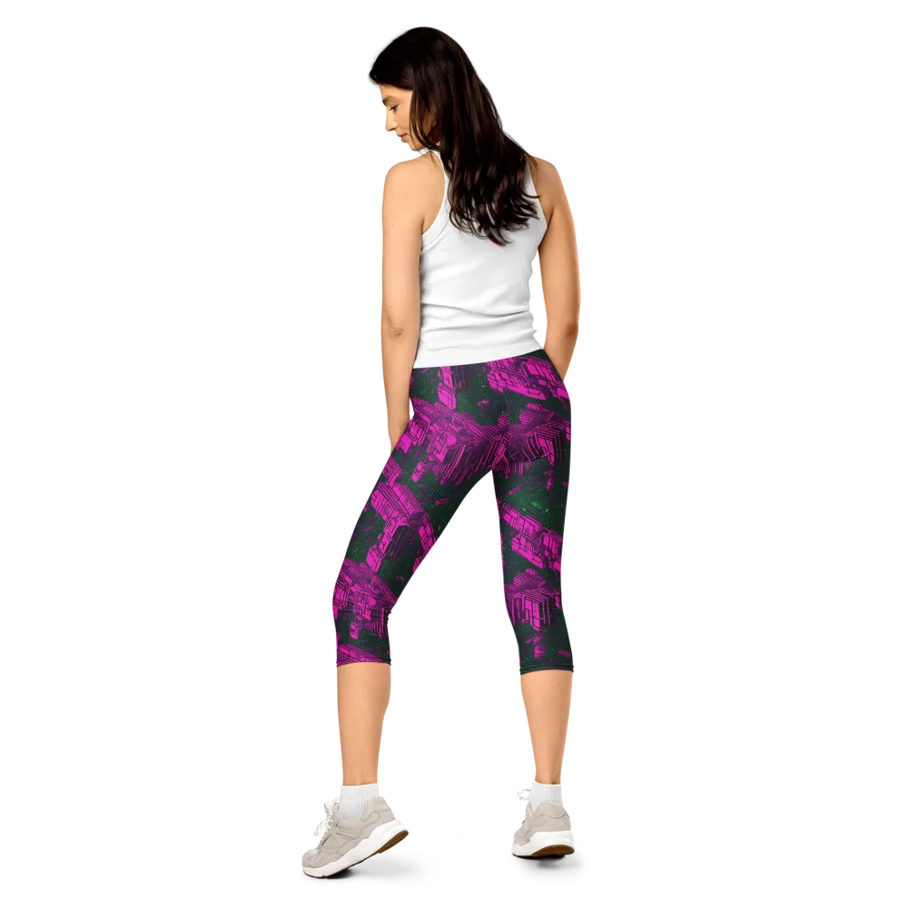 Magenta Gridfall on Capri Leggings — Back