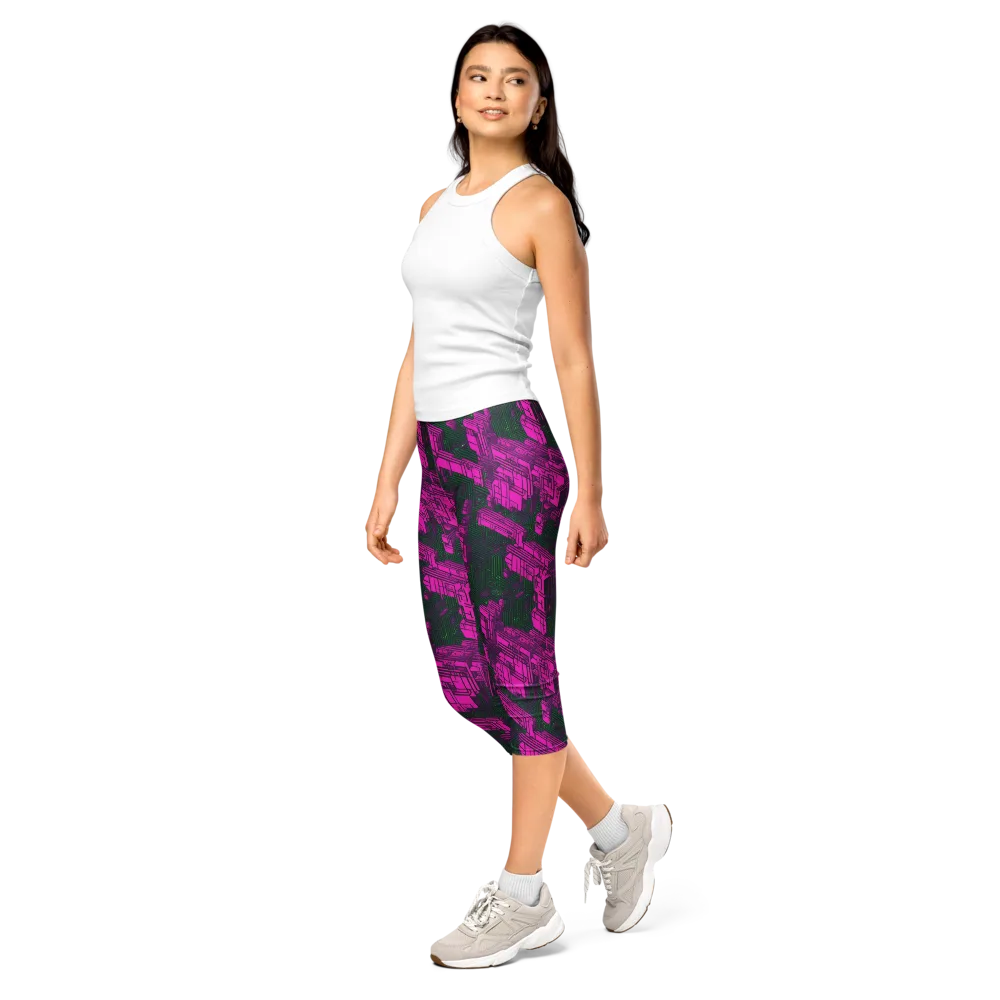 Magenta Gridfall on Capri Leggings — Left Front
