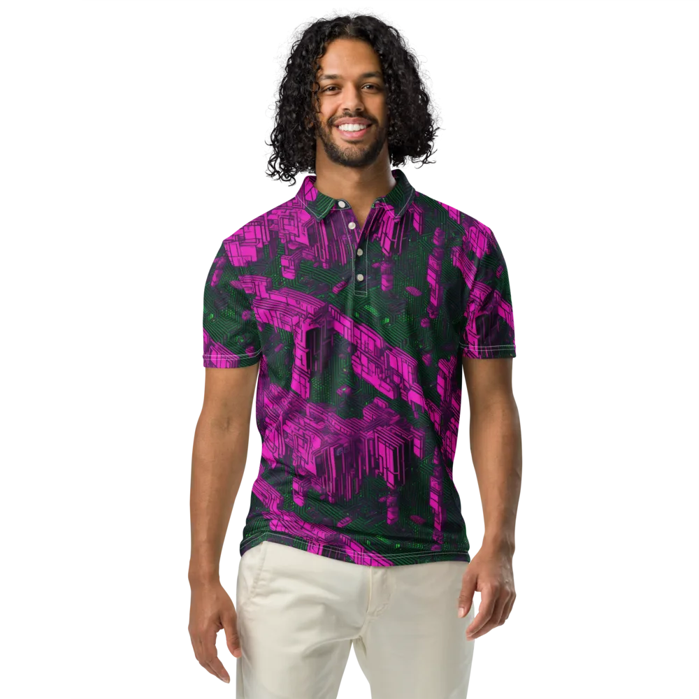 Magenta Gridfall on Men's Slim Fit Polo Shirt — Front