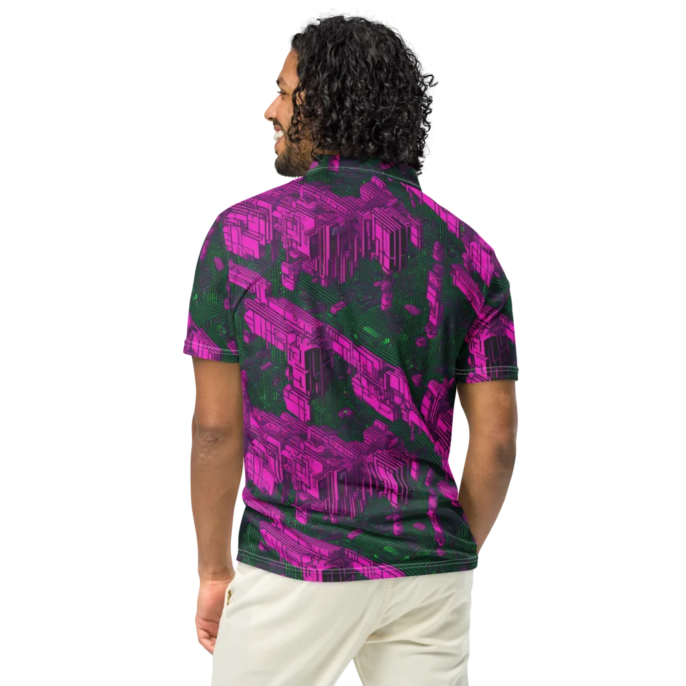 Magenta Gridfall on Men's Slim Fit Polo Shirt — Back