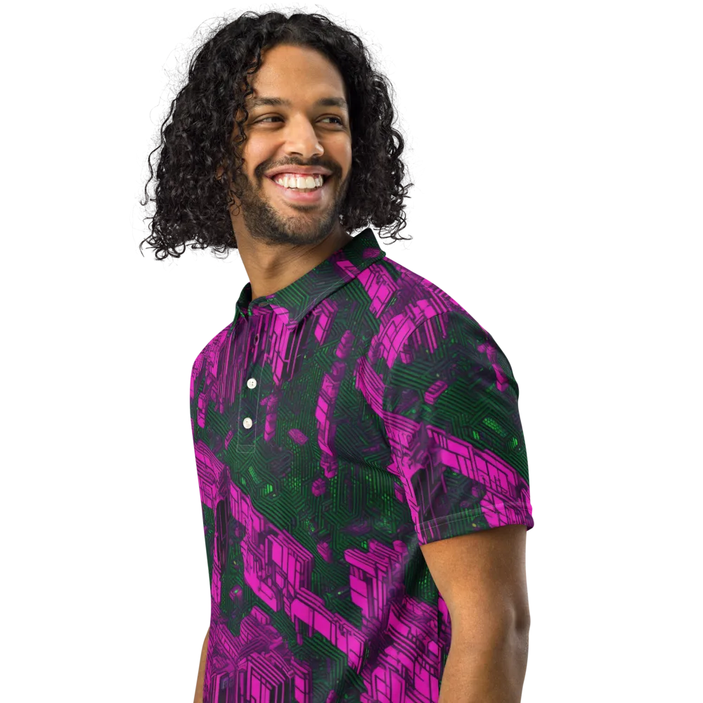 Magenta Gridfall on Men's Slim Fit Polo Shirt — Left Front