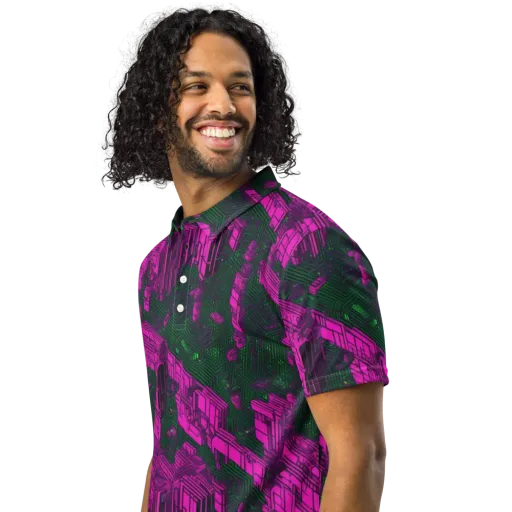Magenta Gridfall on a Men's Slim Fit Polo Shirt