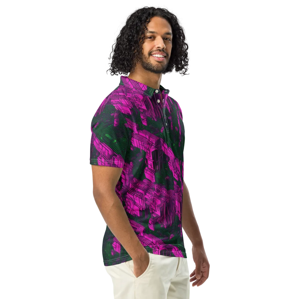 Magenta Gridfall on Men's Slim Fit Polo Shirt — Right Front