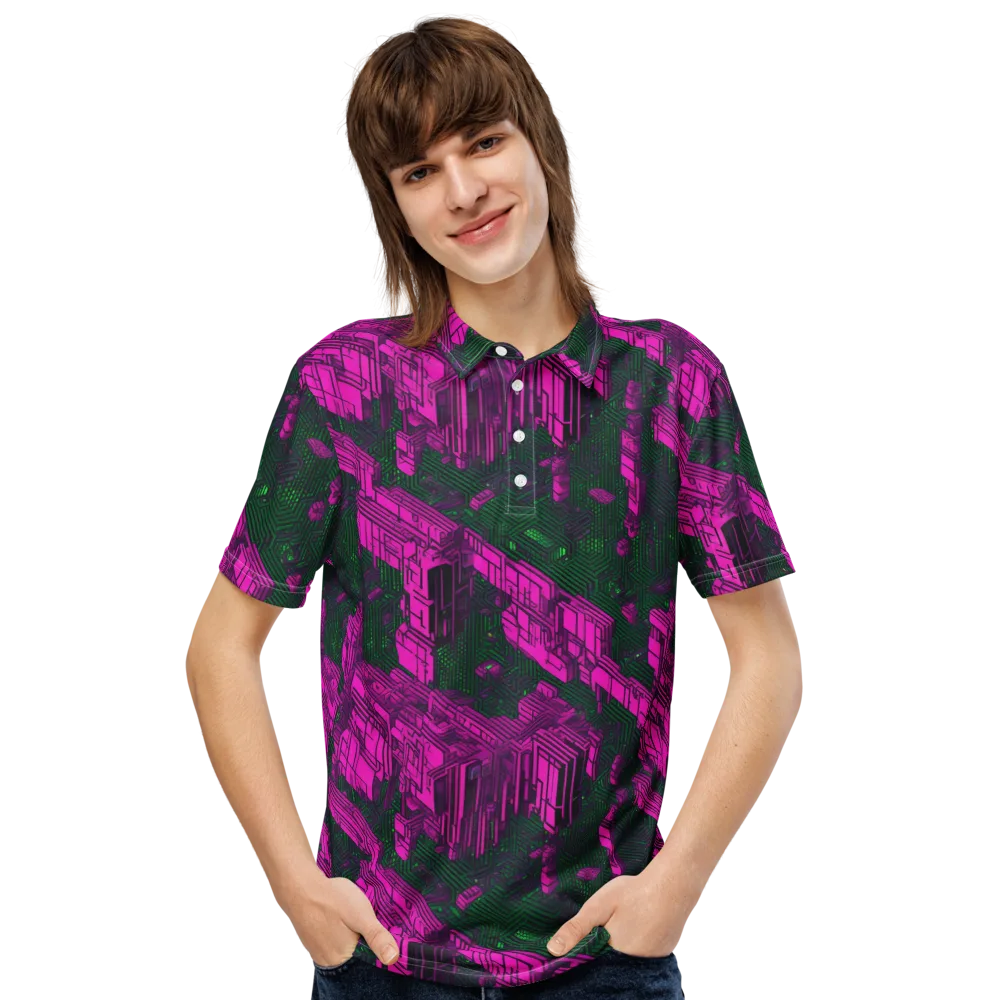 Magenta Gridfall on Men's Slim Fit Polo Shirt — Front