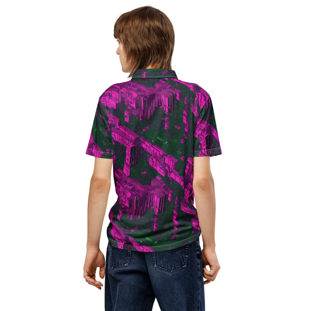 Magenta Gridfall on Men's Slim Fit Polo Shirt — Back