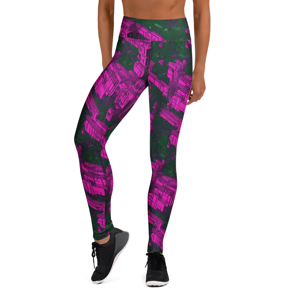 Magenta Gridfall on Yoga Leggings — Front