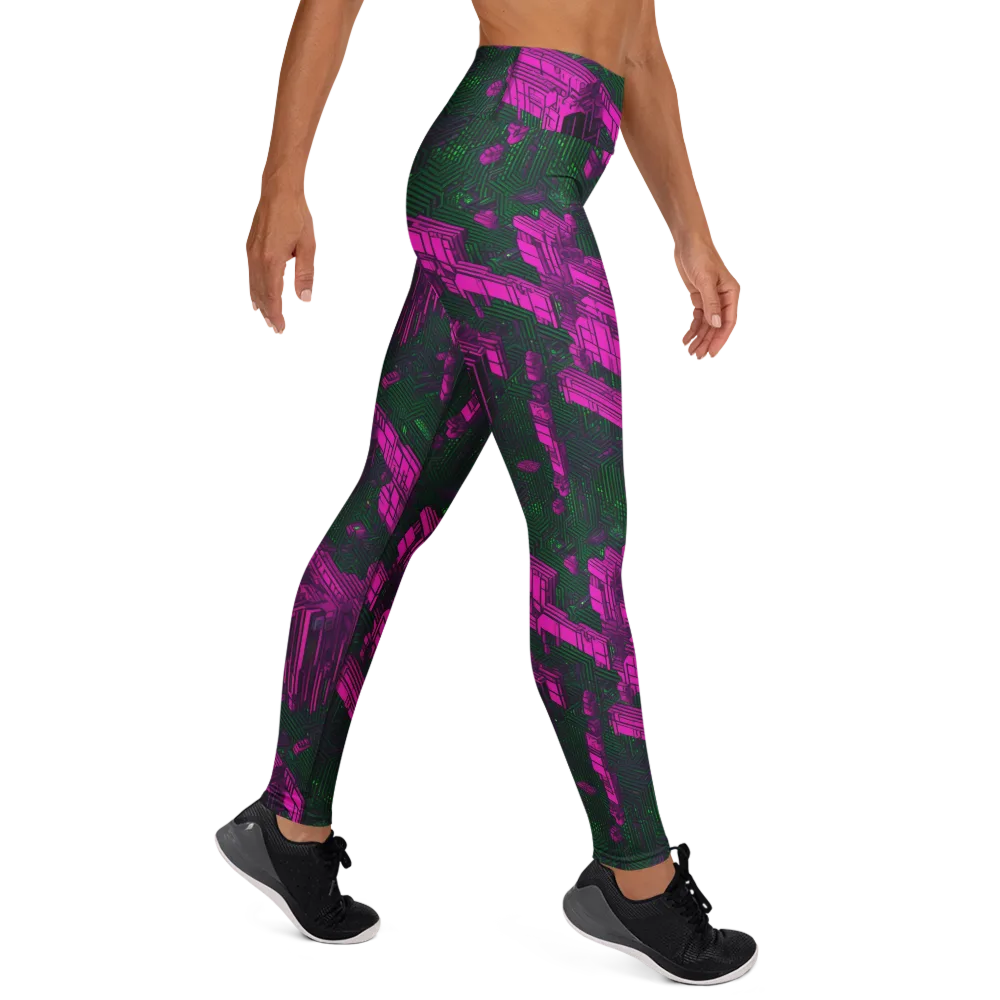 Magenta Gridfall on Yoga Leggings — Right