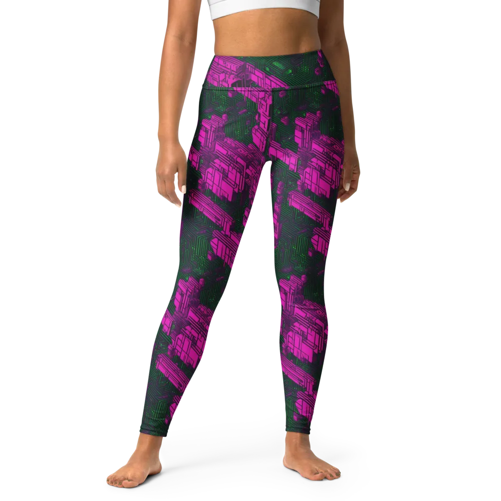 Magenta Gridfall on Yoga Leggings — Front