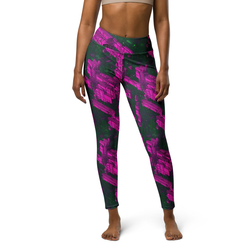 Magenta Gridfall on Yoga Leggings — Front