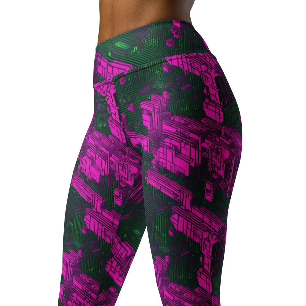 Magenta Gridfall on Yoga Leggings — Left Front