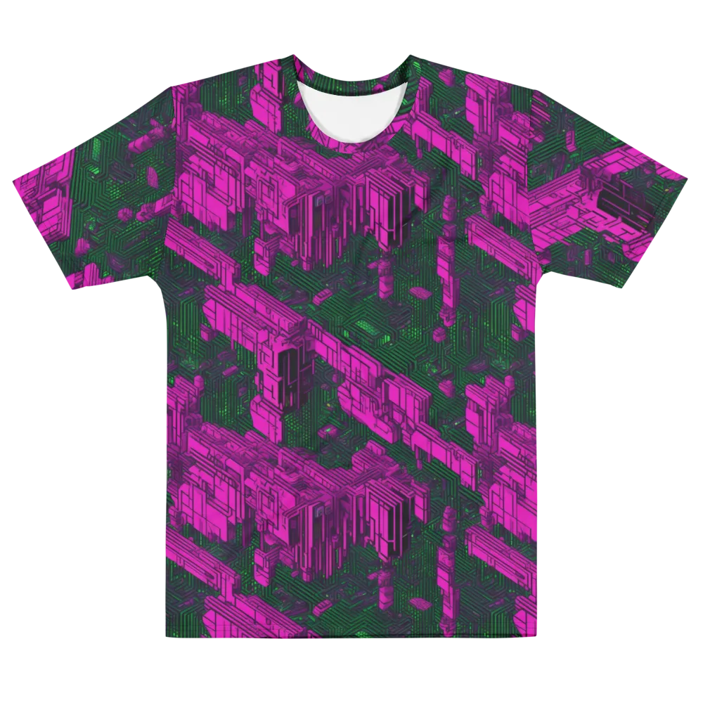 Magenta Gridfall on Men's Cotton Crew Neck T-Shirt — Front
