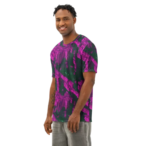 Magenta Gridfall on a Men's Cotton Crew Neck T-Shirt