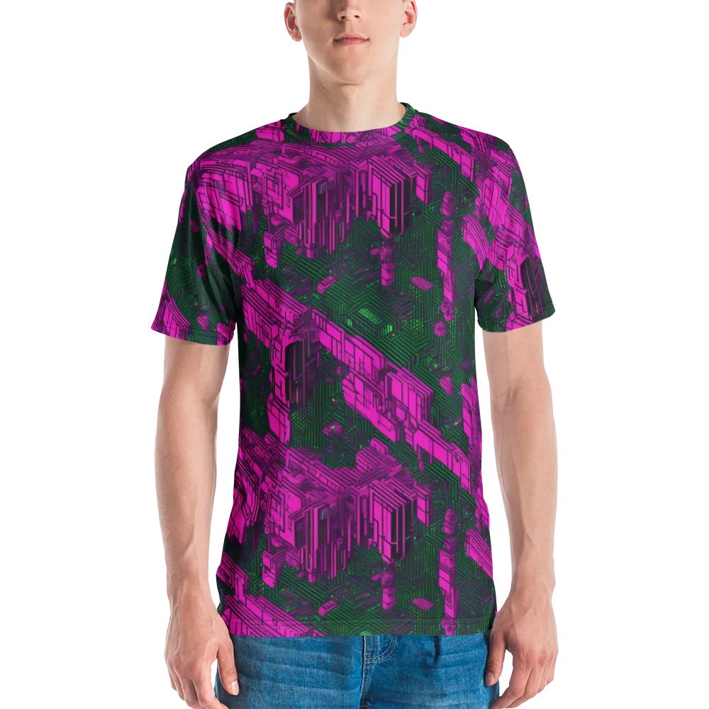 Magenta Gridfall on Men's Crew Neck T-Shirt — Front