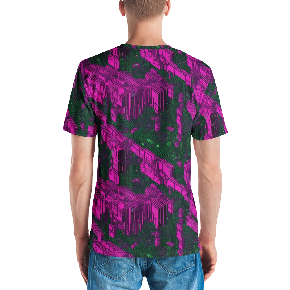 Magenta Gridfall on Men's Crew Neck T-Shirt — Back