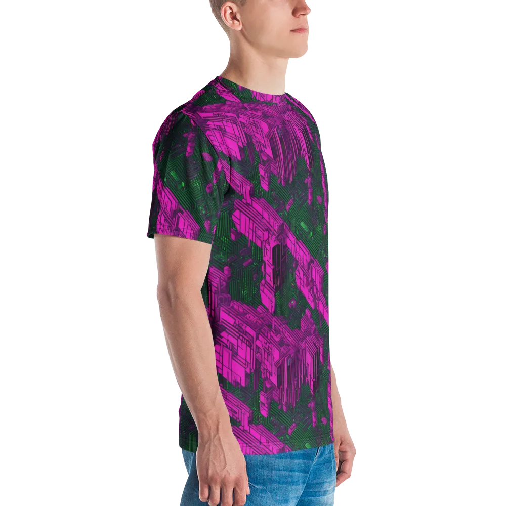 Magenta Gridfall on Men's Crew Neck T-Shirt — Right
