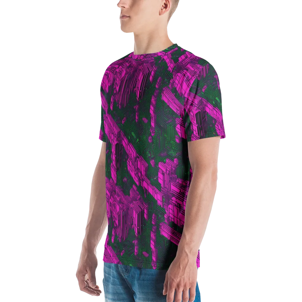 Magenta Gridfall on Men's Crew Neck T-Shirt — Left