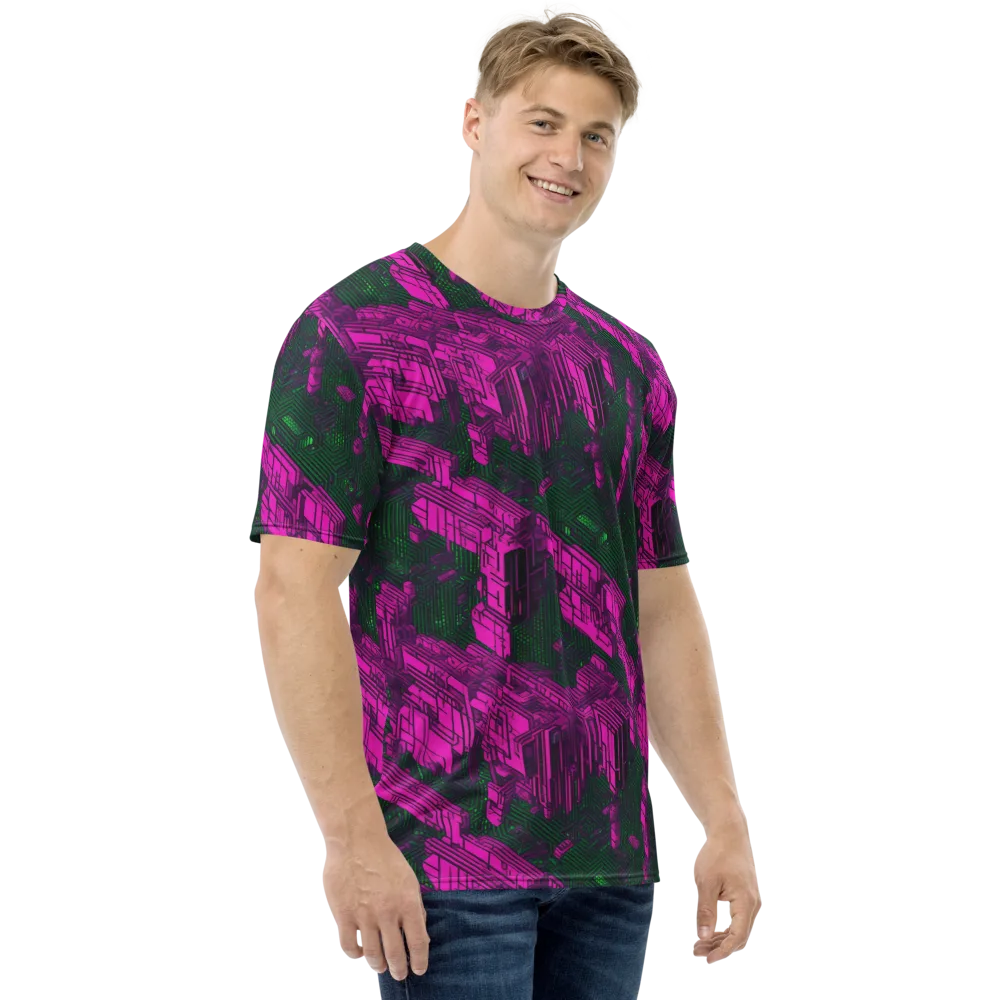 Magenta Gridfall on Men's Crew Neck T-Shirt — Right