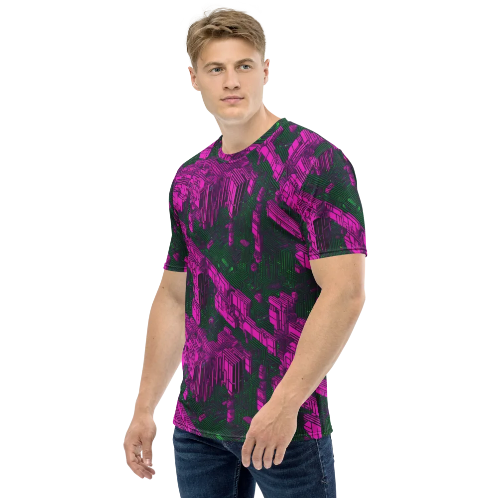 Magenta Gridfall on Men's Crew Neck T-Shirt — Left