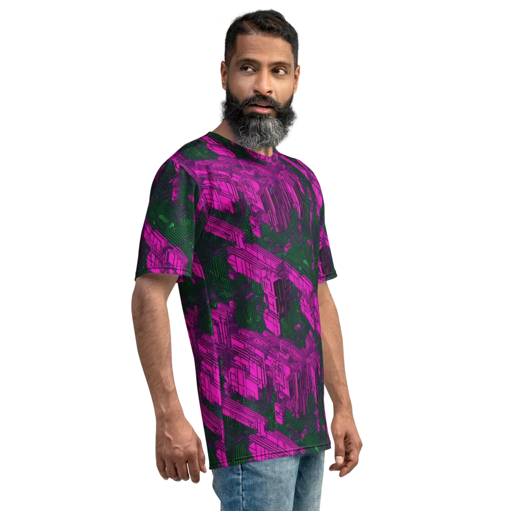 Magenta Gridfall on Men's Crew Neck T-Shirt — Right