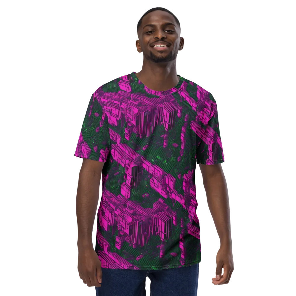 Magenta Gridfall on Men's Crew Neck T-Shirt — Front