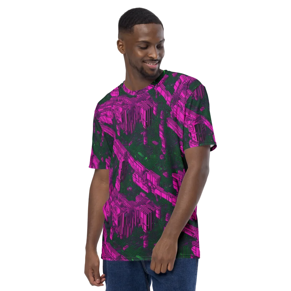 Magenta Gridfall on Men's Crew Neck T-Shirt — Left