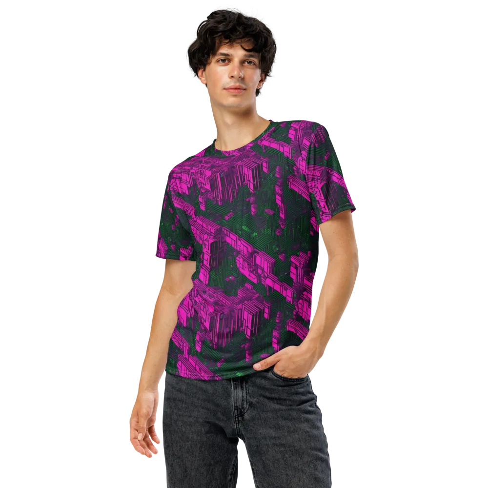 Magenta Gridfall on Men's Crew Neck T-Shirt — Front