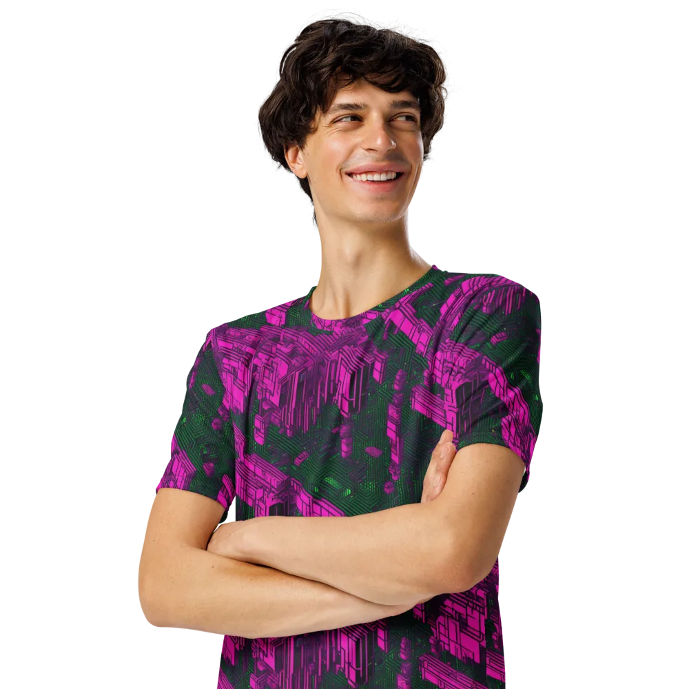Magenta Gridfall on Men's Crew Neck T-Shirt — Left Front