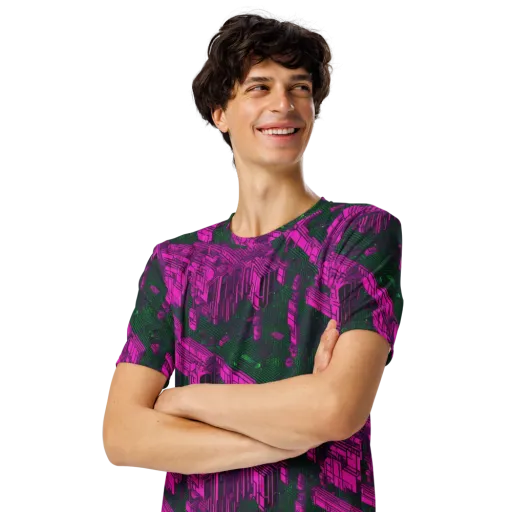Magenta Gridfall on a Men's Crew Neck T-Shirt