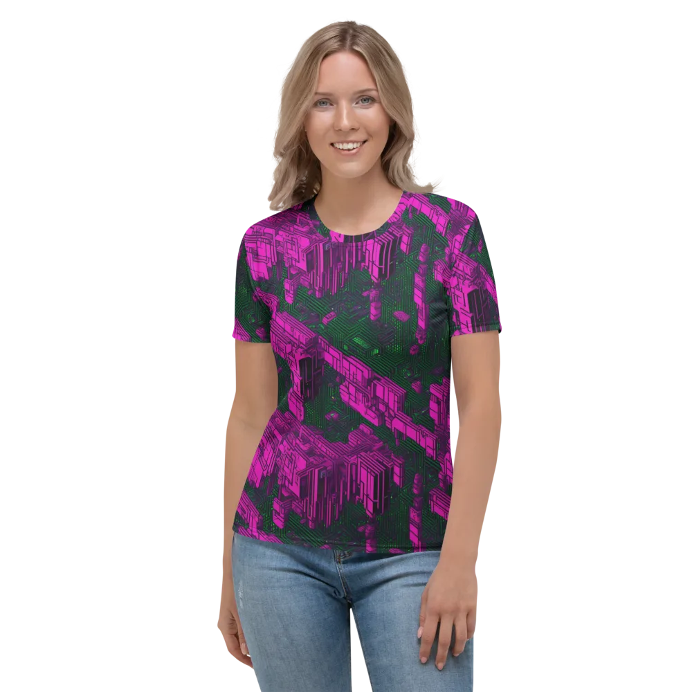 Magenta Gridfall on Women's Crew Neck T-Shirt — Front