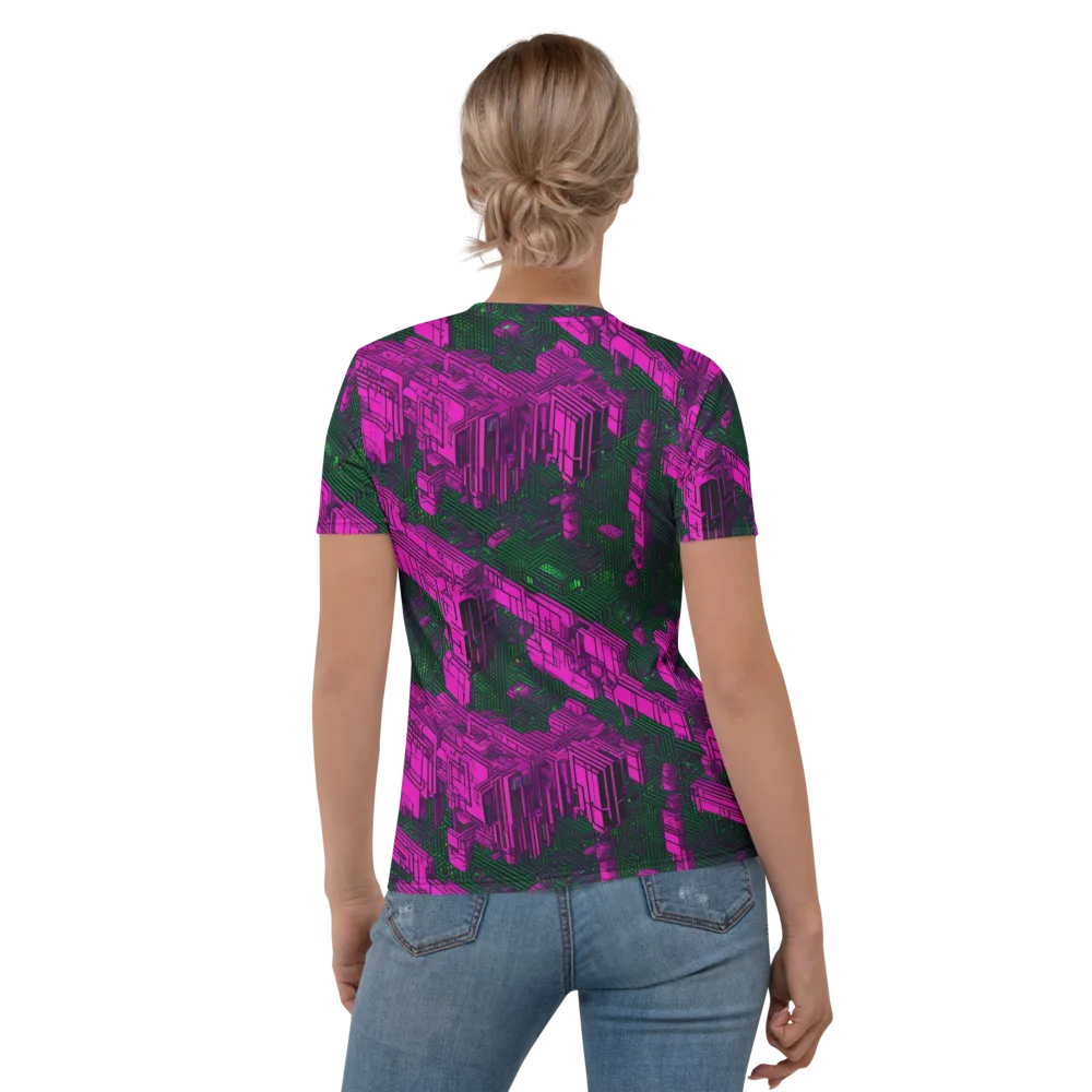 Magenta Gridfall on Women's Crew Neck T-Shirt — Back