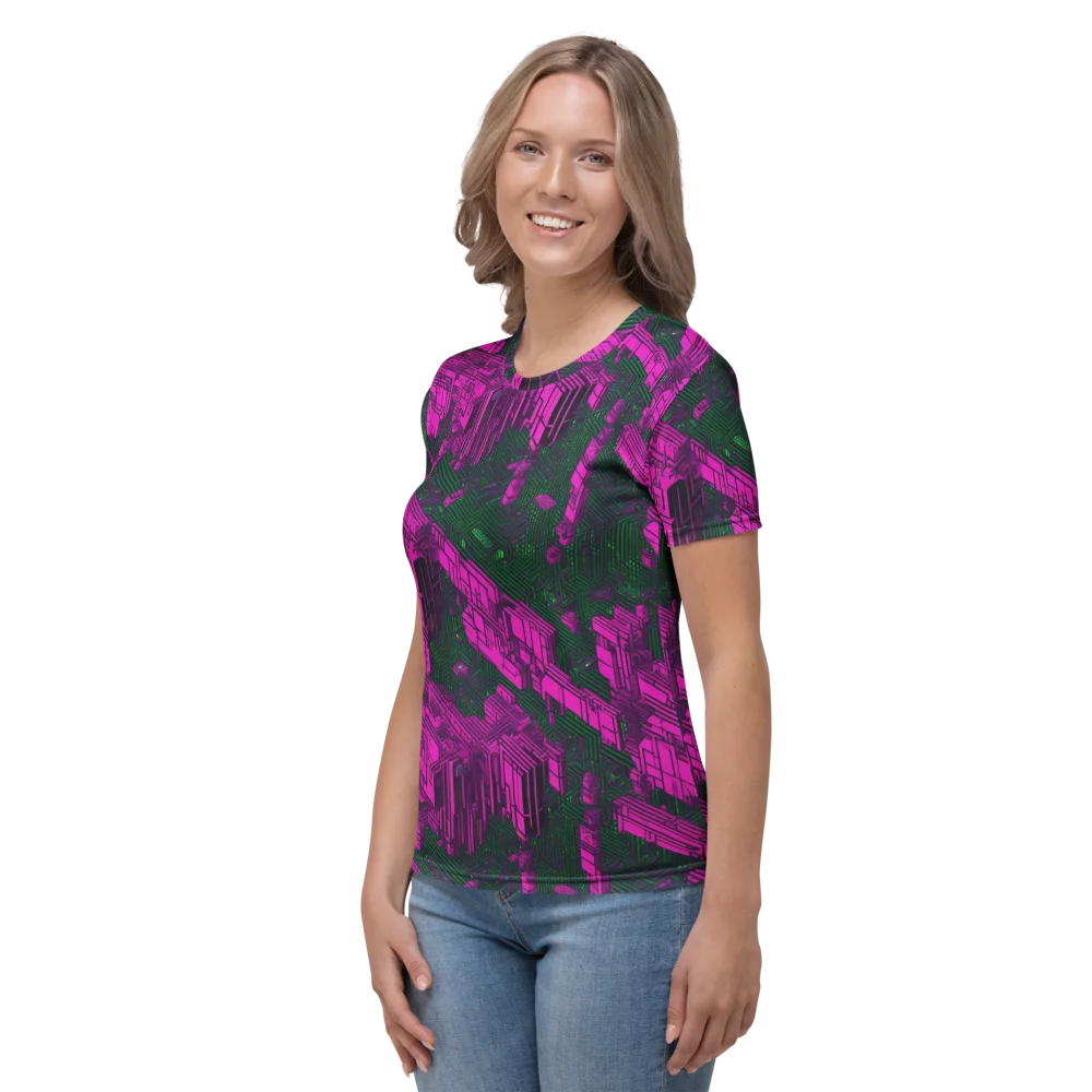Magenta Gridfall on Women's Crew Neck T-Shirt — Left