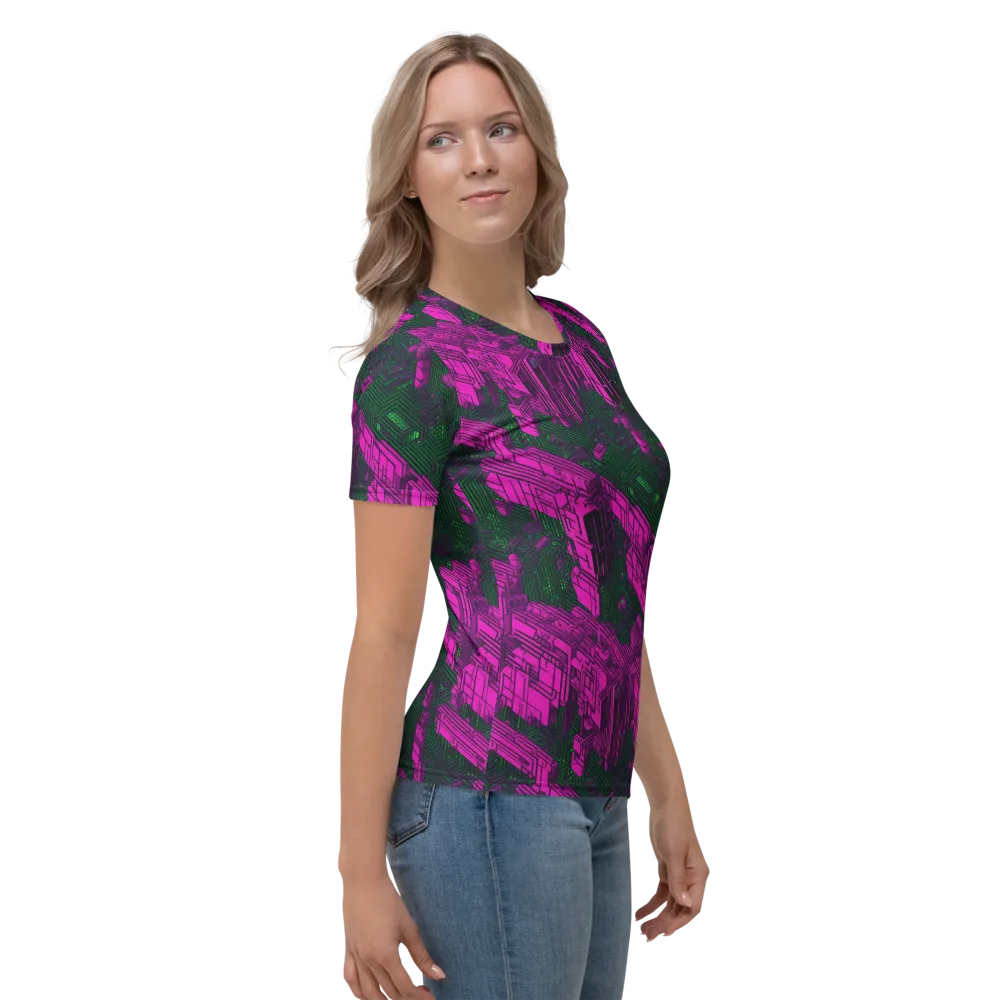 Magenta Gridfall on Women's Crew Neck T-Shirt — Right