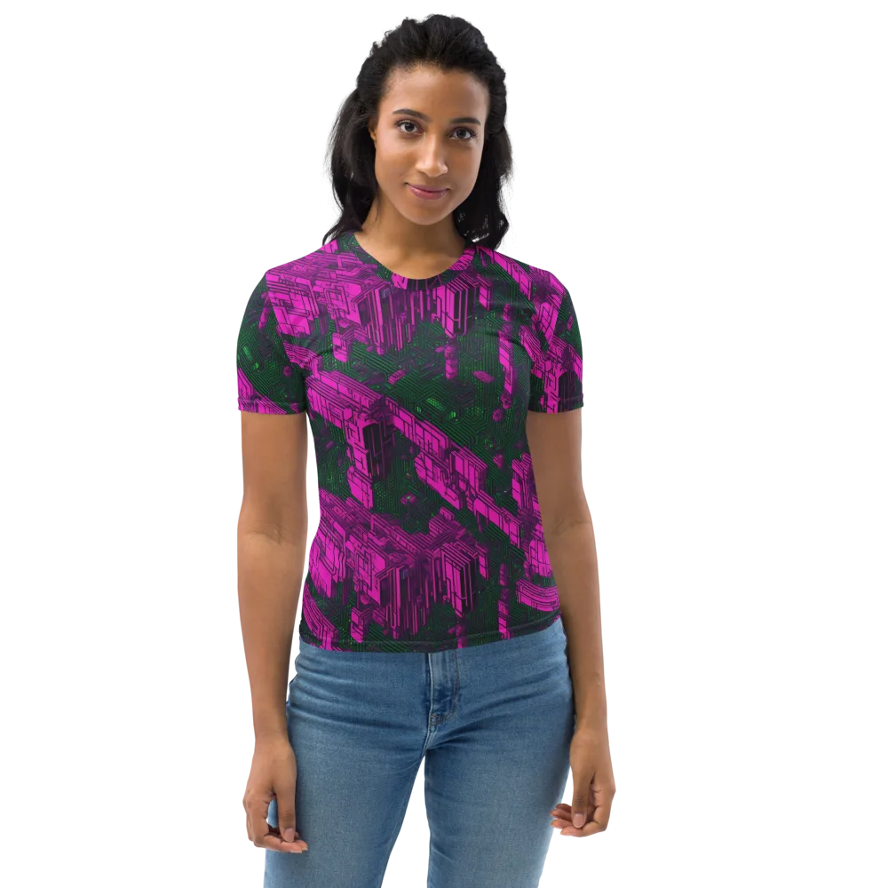 Magenta Gridfall on Women's Crew Neck T-Shirt — Front