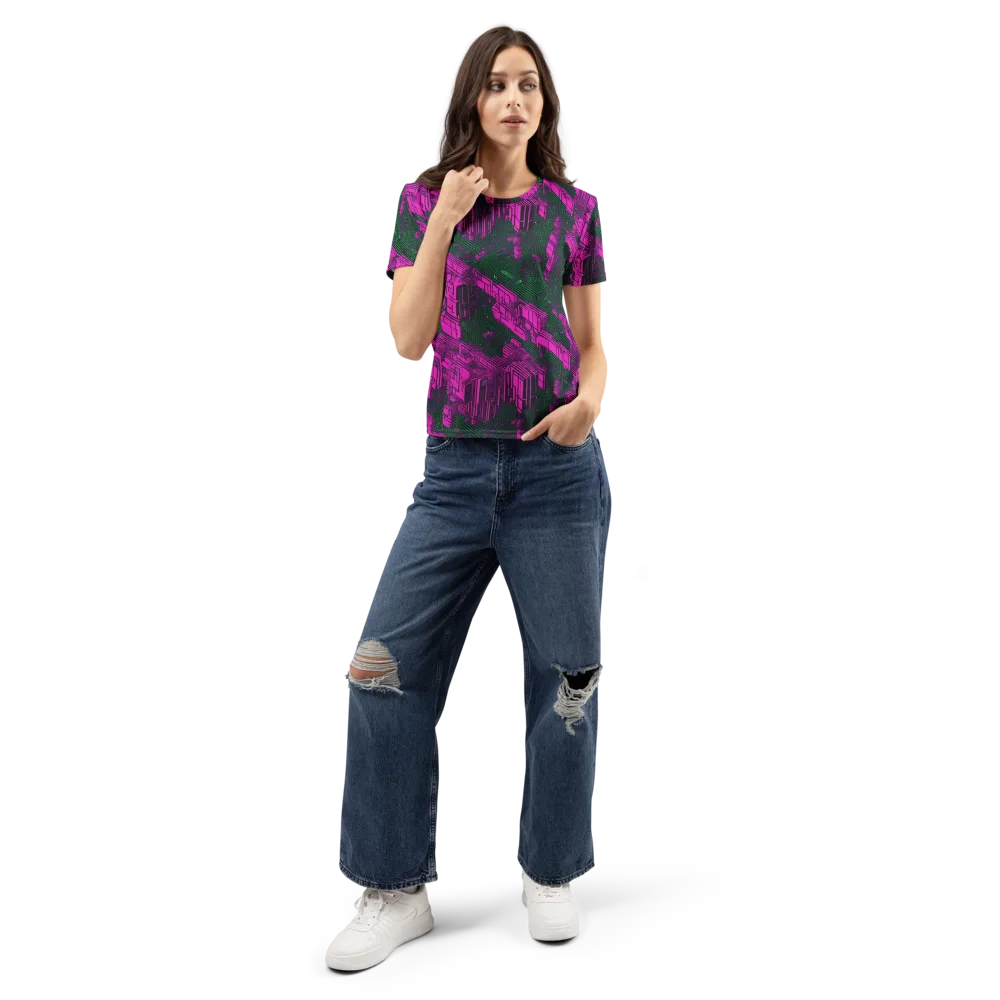 Magenta Gridfall on Women's Crew Neck T-Shirt — Front