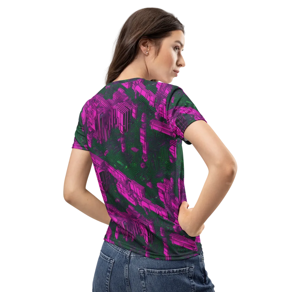 Magenta Gridfall on Women's Crew Neck T-Shirt — Back