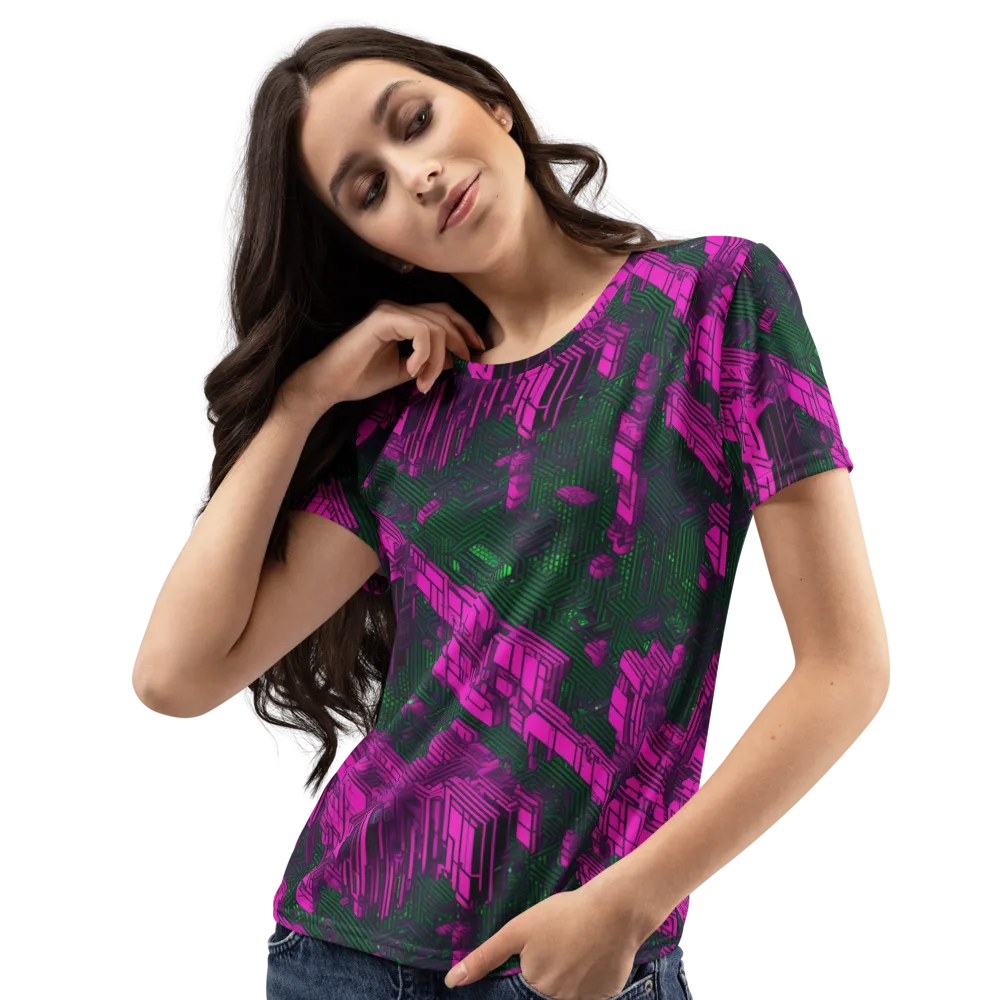 Magenta Gridfall on Women's Crew Neck T-Shirt — Left Front