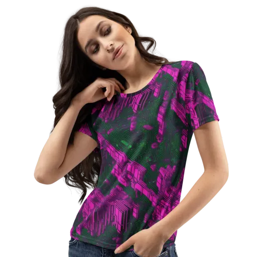 Magenta Gridfall on a Women's Crew Neck T-Shirt