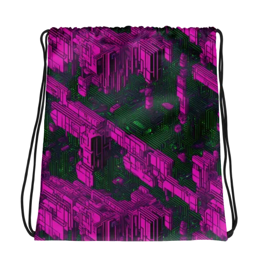 Magenta Gridfall on a Drawstring Bag