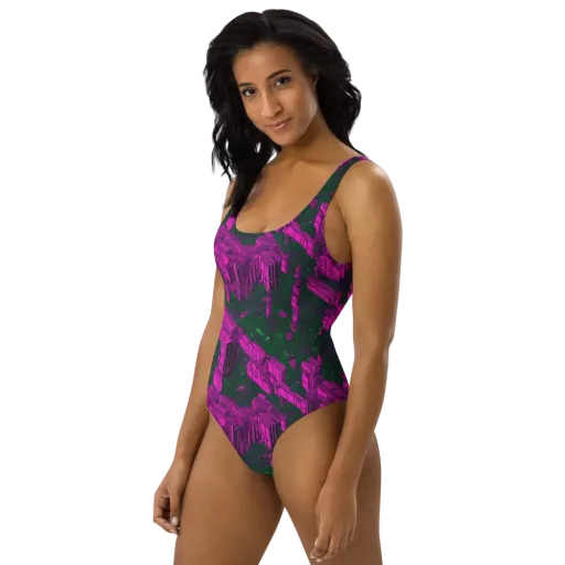Magenta Gridfall on a One-Piece Swimsuit