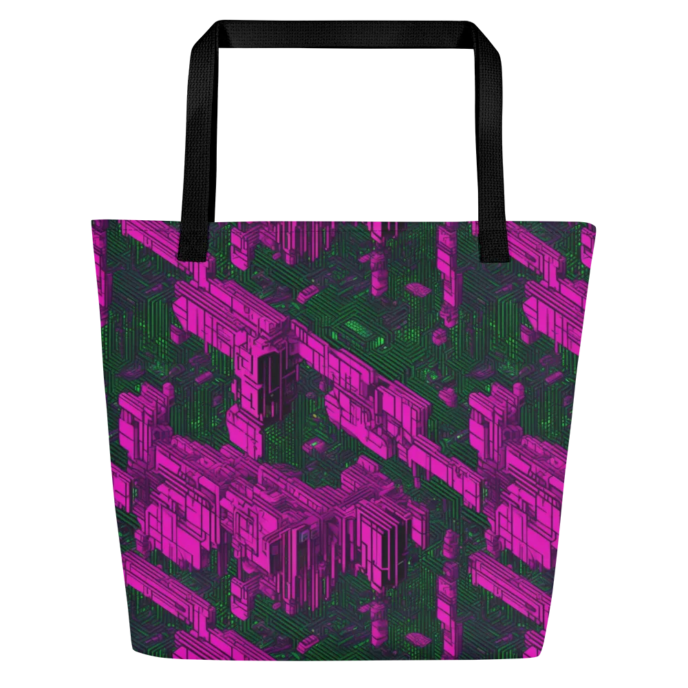 Magenta Gridfall on Large Tote Bag W/ Pocket — Front