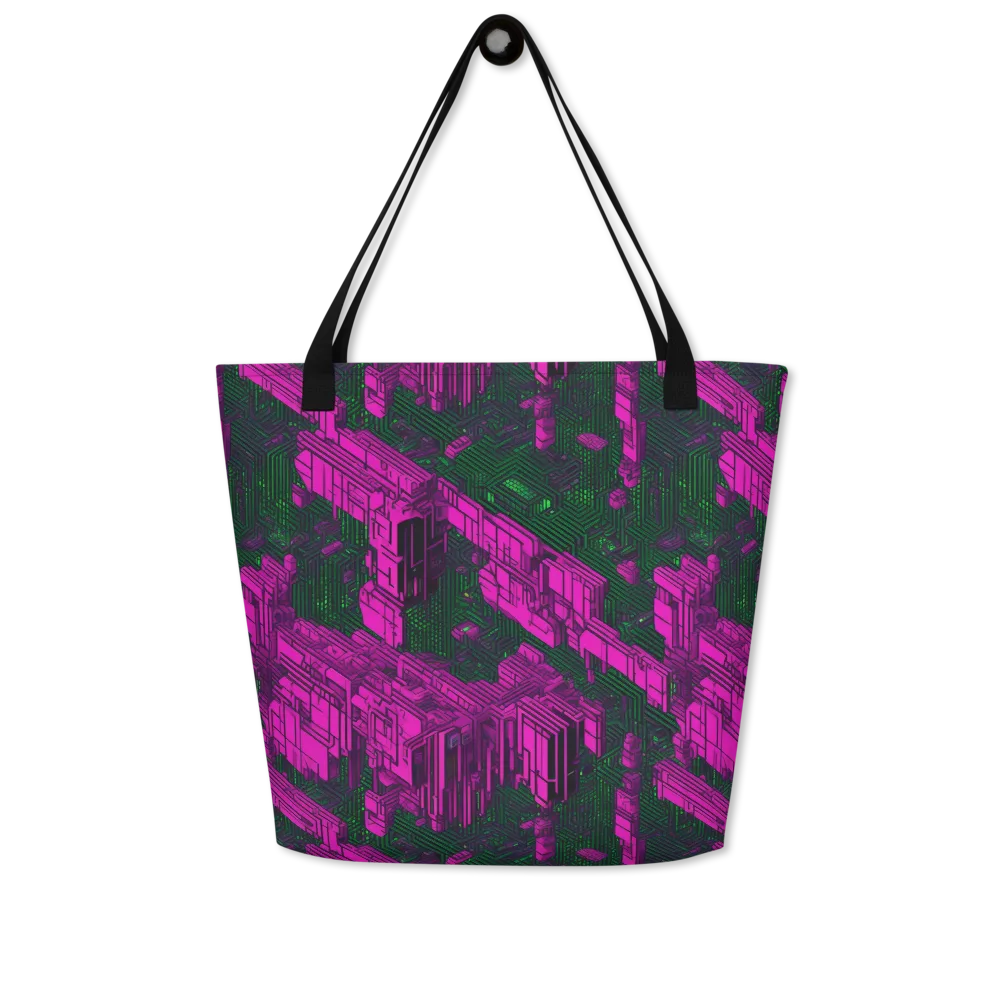 Magenta Gridfall on Large Tote Bag W/ Pocket — Front