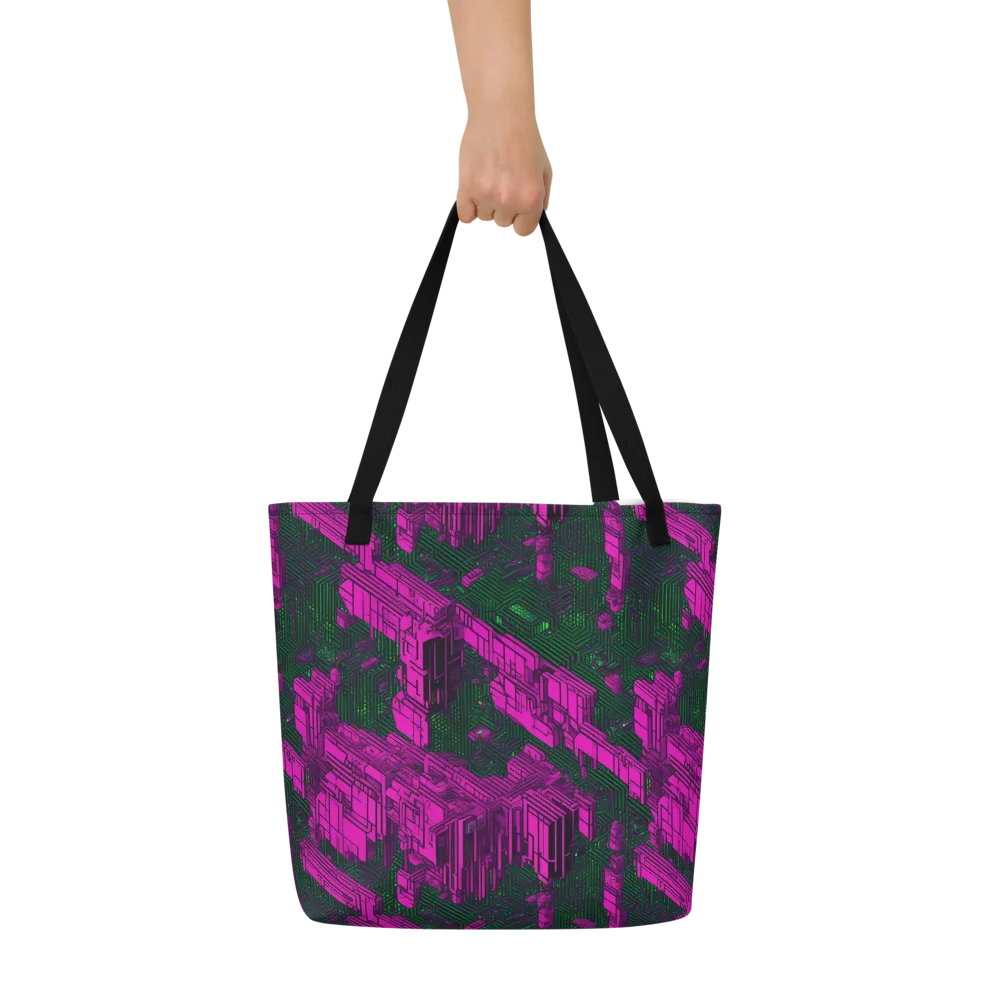 Magenta Gridfall on Large Tote Bag W/ Pocket — Front