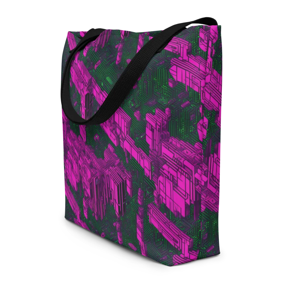 Magenta Gridfall on Large Tote Bag W/ Pocket — Front