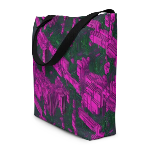 Magenta Gridfall on a Large Tote Bag W/ Pocket