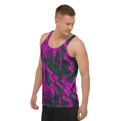 Magenta Gridfall on a Men's Tank Top