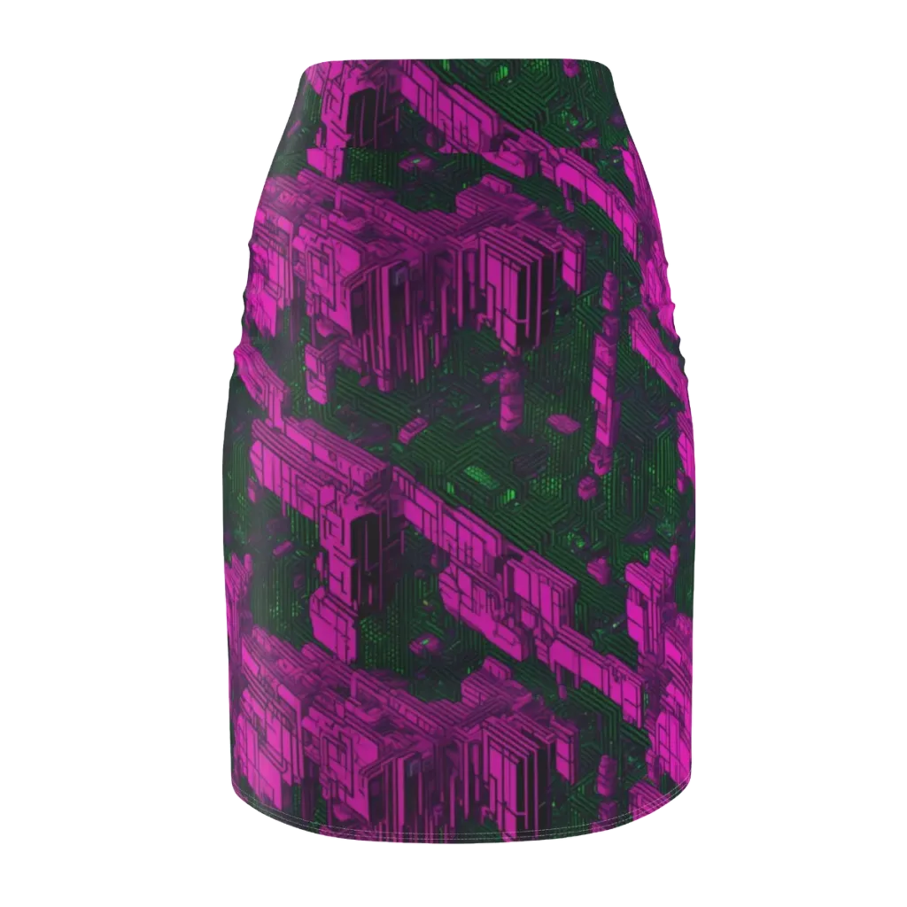 Magenta Gridfall on Pencil Skirt — Back