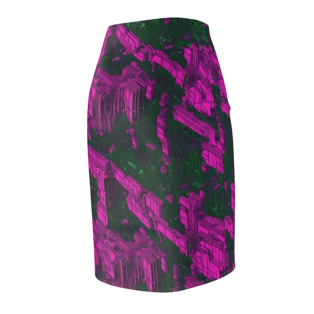 Magenta Gridfall on Pencil Skirt — Back Side