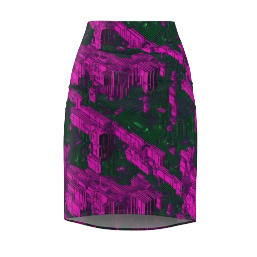 Magenta Gridfall on a Pencil Skirt