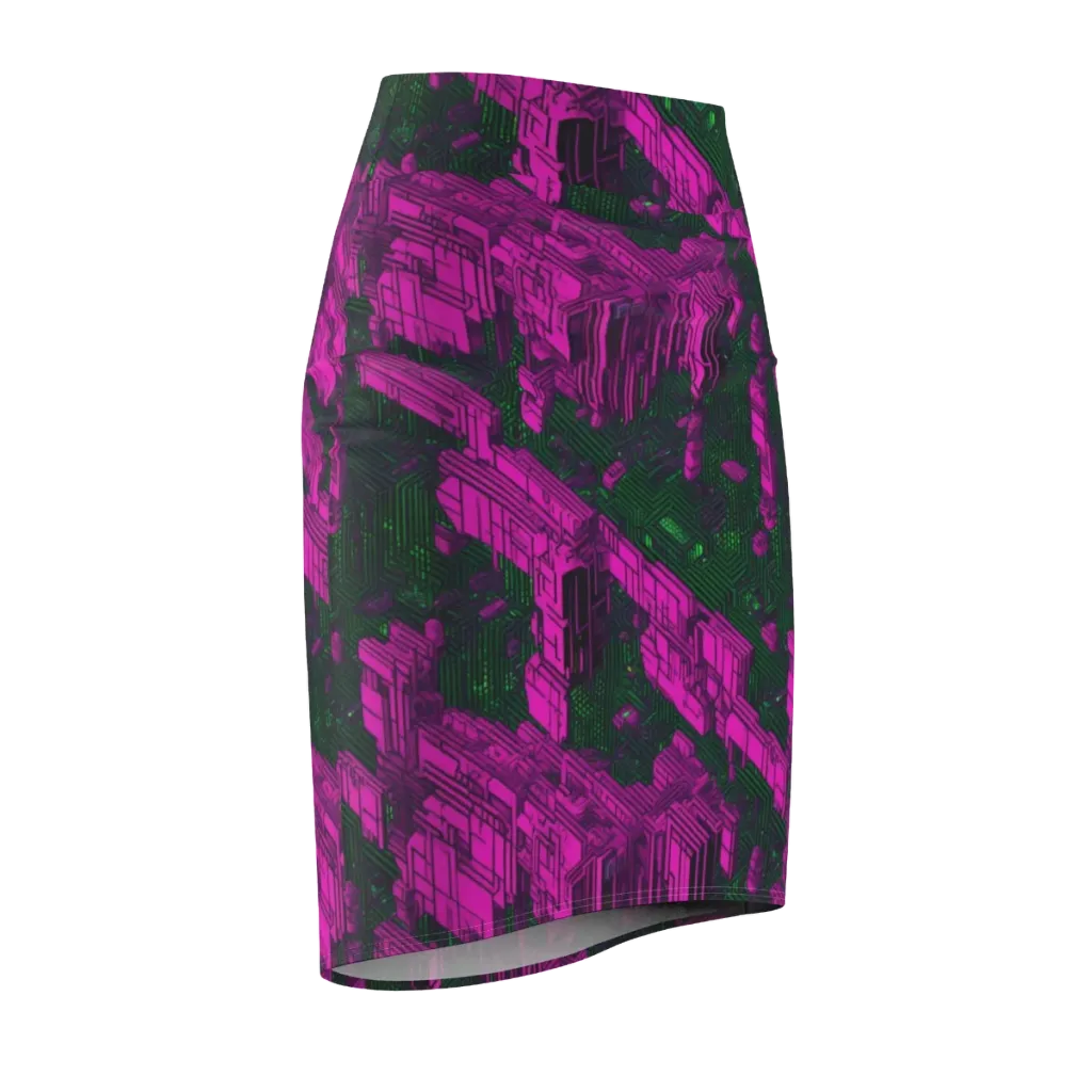 Magenta Gridfall on Pencil Skirt — Front Side