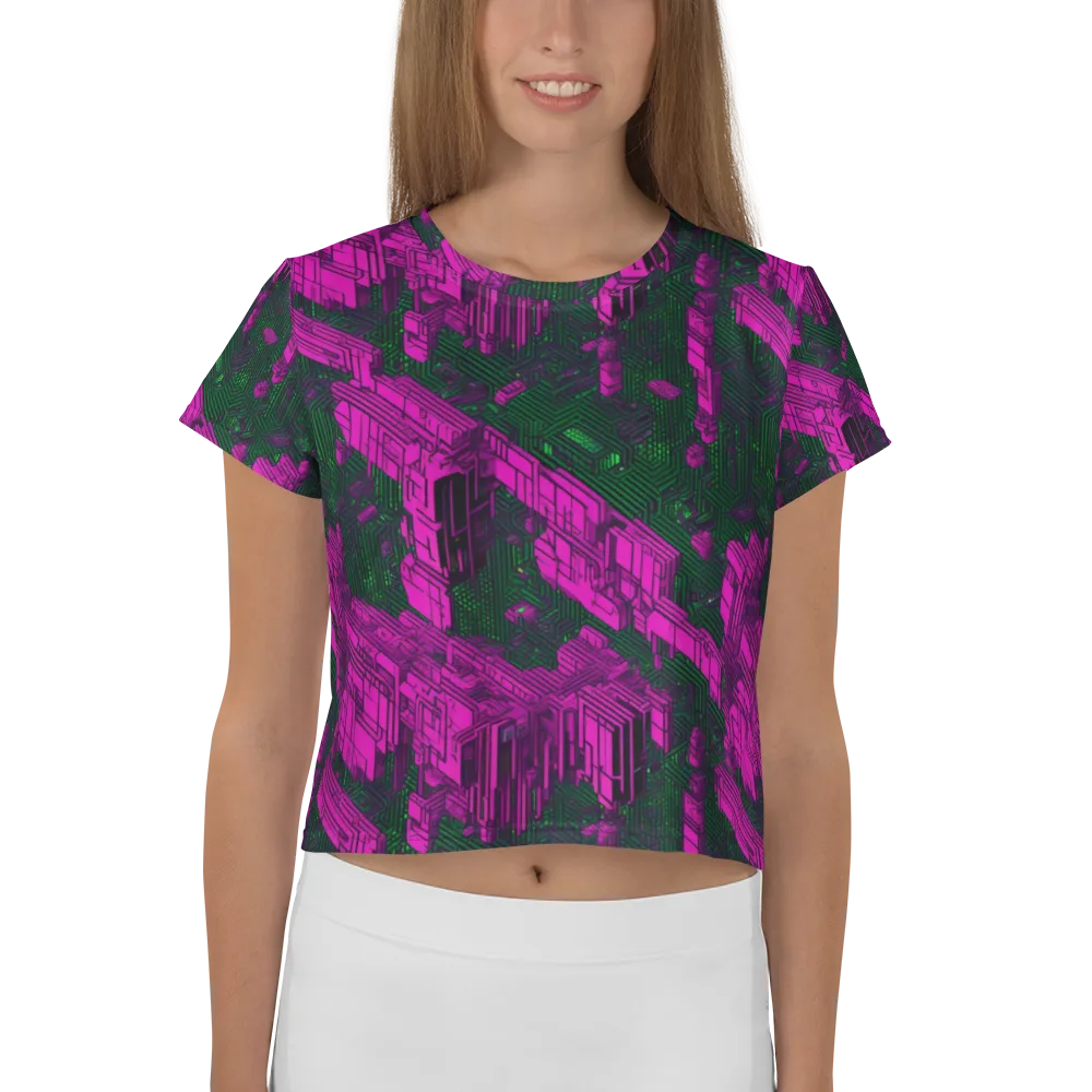 Magenta Gridfall on Crop Tee — Front